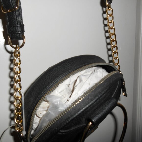 MARC NEW YORK ROUND CROSSBODY/SHOULDER BAG BLK & GOLD TONE HARDWARE FAUX LEATHER - Picture 11 of 16